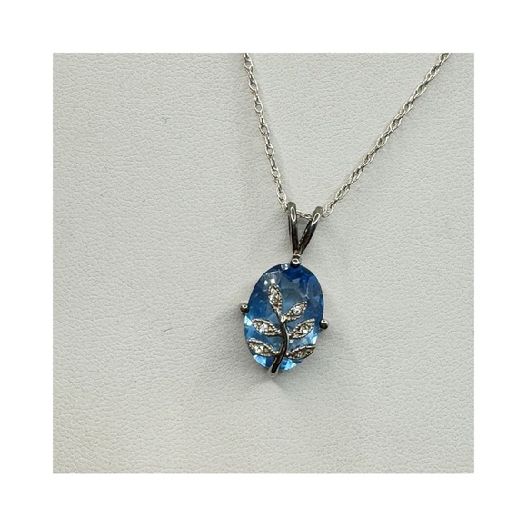Avon Sterling silver large blue stone with botanical overlay sparkly rhinestones - Picture 2 of 12
